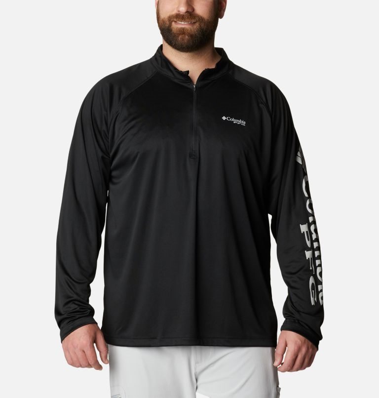 Men\'s Columbia PFG Terminal Tackle 1/4 Zip Sweatshirts Black | Plus Size CA-R1CL5